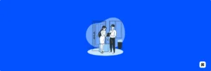 Illustration of a delivery staff member interacting with a customer, symbolizing field staff tracking and improved customer service through MyFieldHeros app.