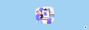 Illustration of a professional using a mobile device to manage digital expense reports and financial charts, symbolizing automated expense management and field force automation for deskless workers.