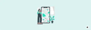 Illustration of a woman using a mobile phone showing a field staff’s live GPS location on a digital map, representing modern field staff tracking app capabilities used by Indian SMEs in 2025 for improving productivity and sales force management.