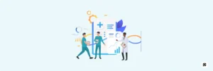 Illustration of pharma field sales team using an employee tracking app for real-time reporting and data analysis