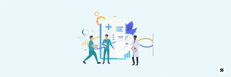 Illustration of pharma field sales team using an employee tracking app for real-time reporting and data analysis