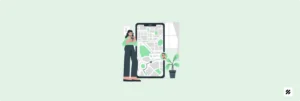 Illustration of a woman tracking a field employee using a mobile GPS-enabled map on a smartphone — representing field force automation and real-time employee tracking