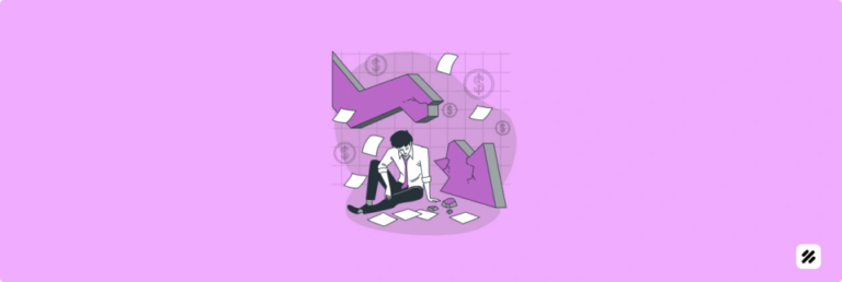 Illustration of a stressed employee with broken revenue arrows, highlighting the impact of missed field meetings and how a tracking app can prevent revenue loss