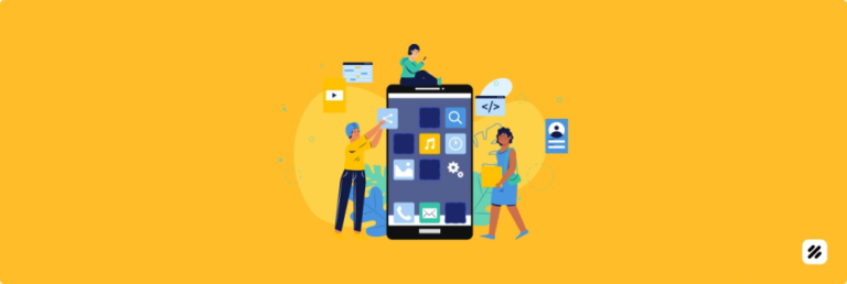 Illustration of field staff interacting with a mobile tracking app interface, representing real-time task assignment and workforce management.