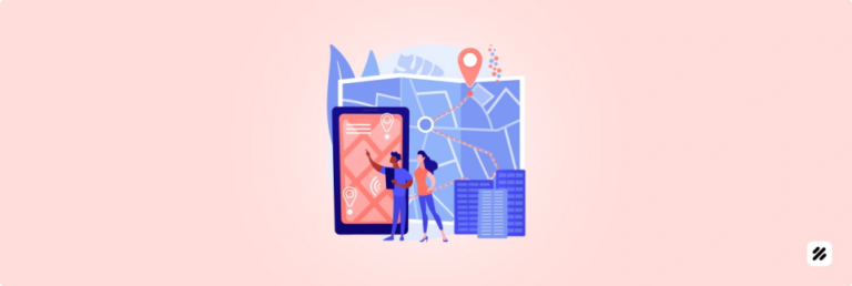 Illustration of two field agents planning an efficient GPS route on a smartphone using field staff tracking software.