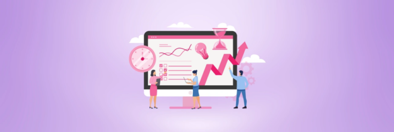 Managers using an App for Managers dashboard with checklist, clock, hourglass, and an upward trend arrow to illustrate real-time field insights.
