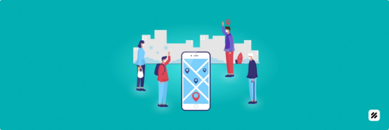 Field Staff Tracking App illustration with GPS pins and on-ground sales reps around a smartphone.