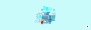 Illustration of servers, gears, and a developer securing a microservices-based sales force management system for large-scale field teams.