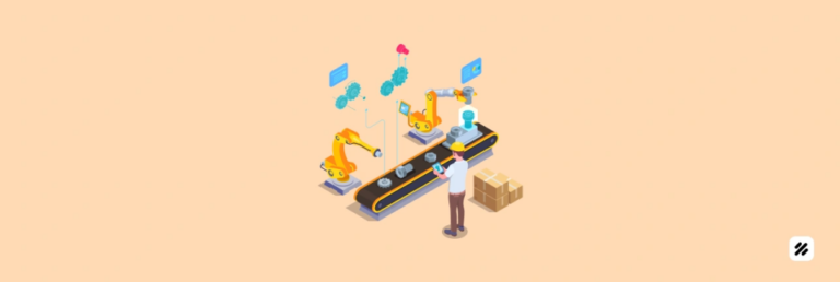 Robotic conveyor and a rep using a tablet, representing field force automation software for real-time stockout recovery.