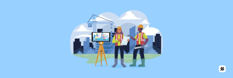 Illustration showing real estate field staff using a field sales tracking app for site visits, inspections, and project coordination.