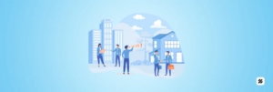 Illustration of field sales professionals managing client visits using a field sales tracking app for sales team productivity