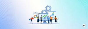 Illustration of field service team using mobile app for task management and productivity
